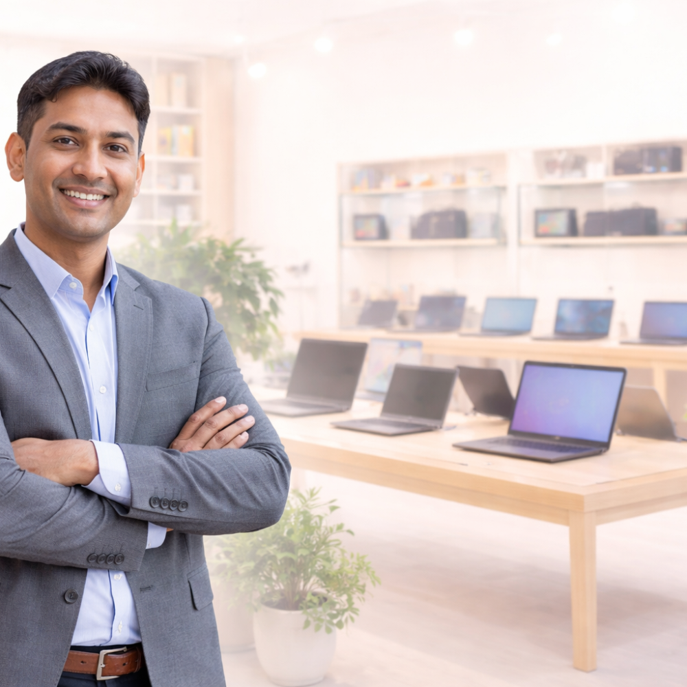 Professional in modern electronics store